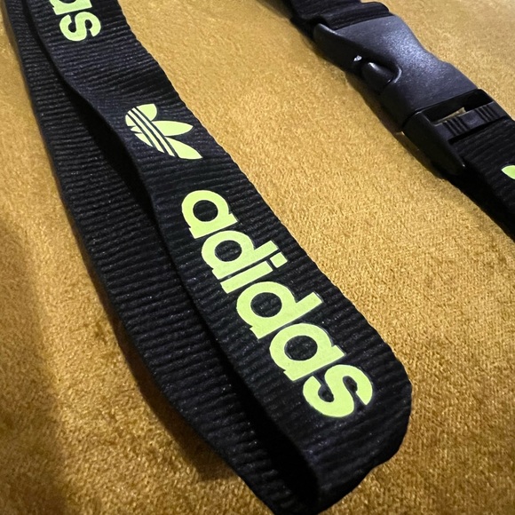 Adidas lanyard brand new black neon yellow sports keychain keys id badge - Picture 2 of 3